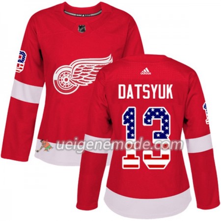 Dame Eishockey Detroit Red Wings Trikot Pavel Datsyuk 13 Adidas 2017-2018 Rot USA Flag Fashion Authentic